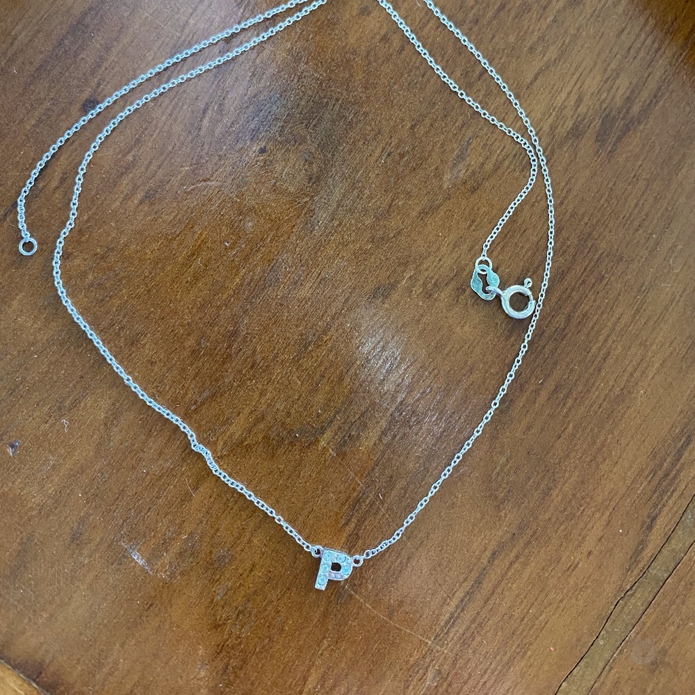 STERLING SILVER INITIAL "P" RHINESTONE NECKLACE